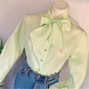 Vintage 60s Neck Tie ILGWU Pastel Secretary Bow Tie Blouse